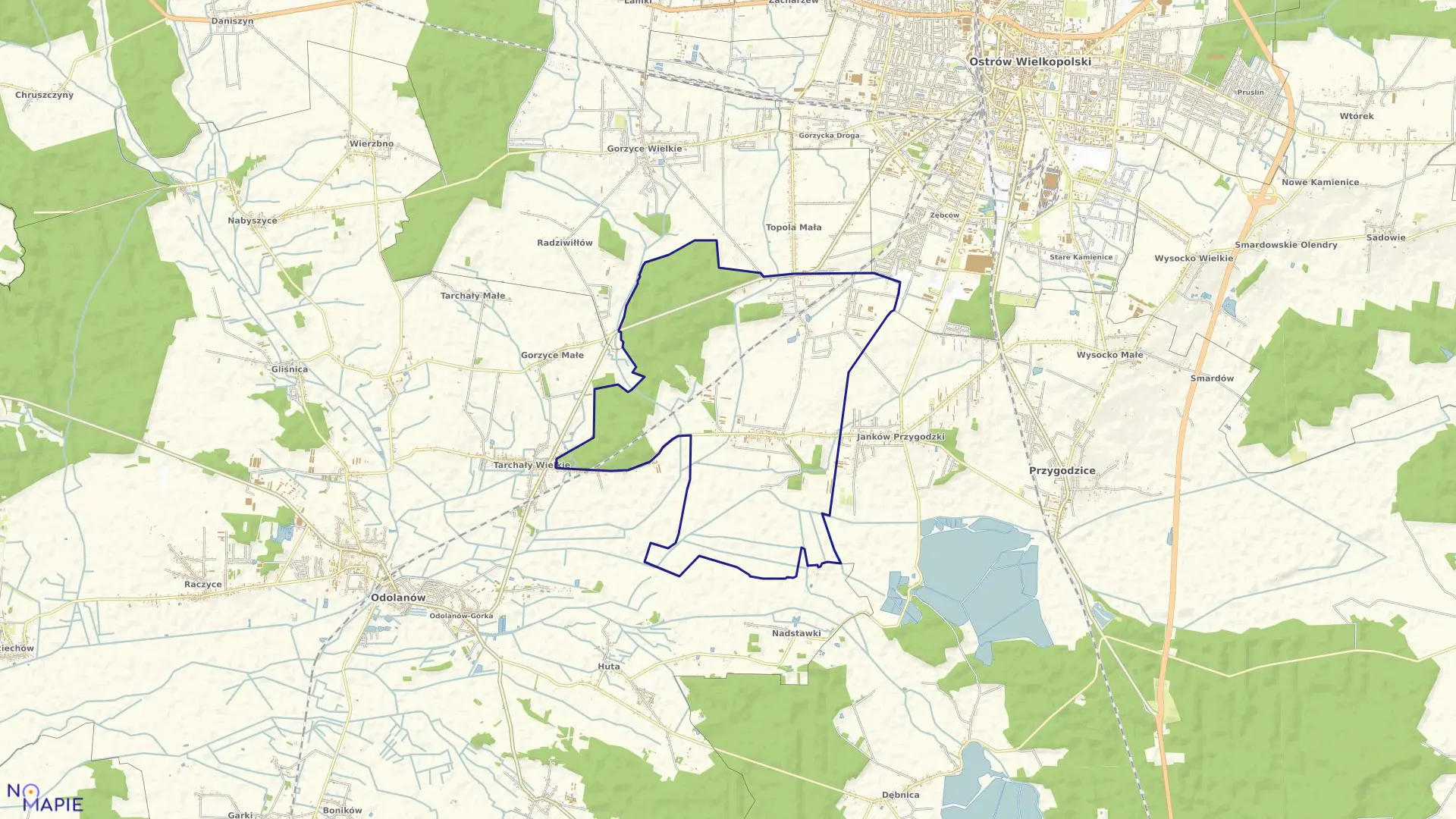 Mapa obrębu Topola Wielka w gminie Przygodzice